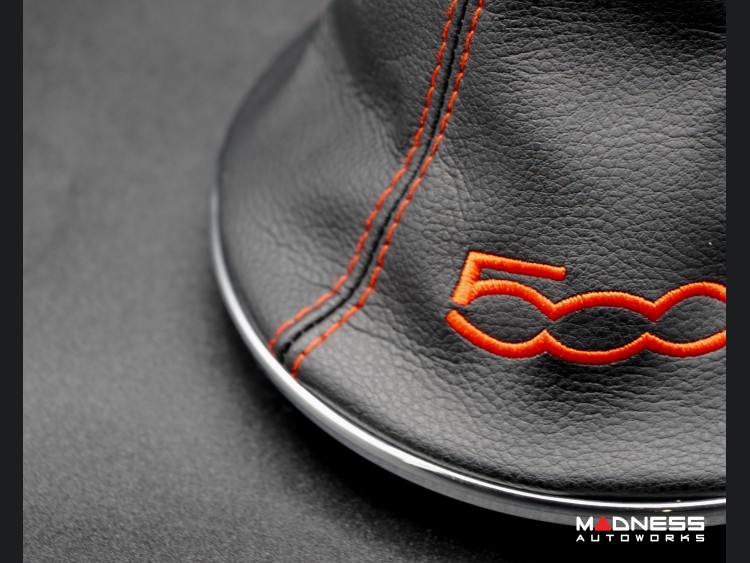 FIAT 500 Gear Shift Boot + Retaining Ring Set Black Leather w/ Red